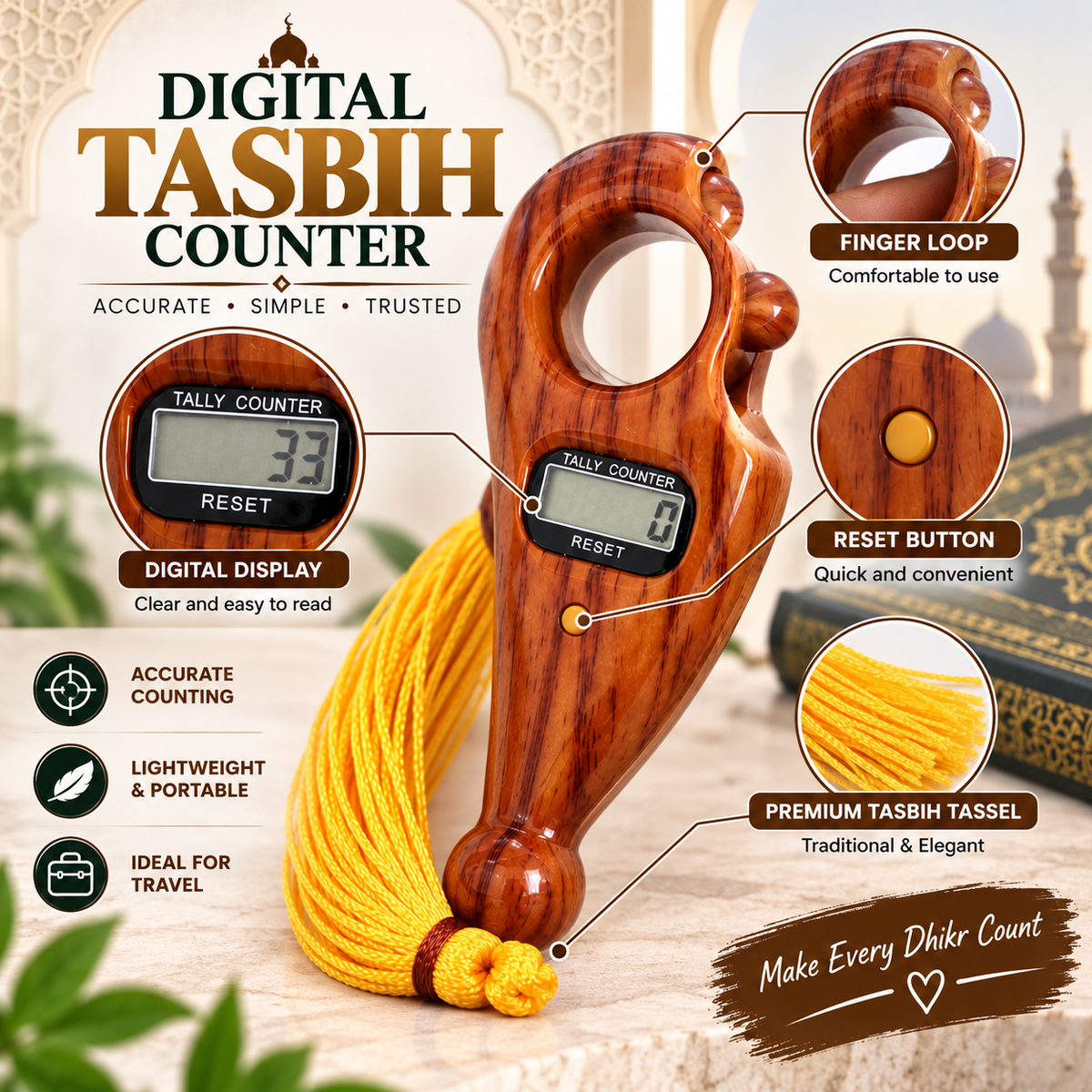 Digital tasbih finger for prayer