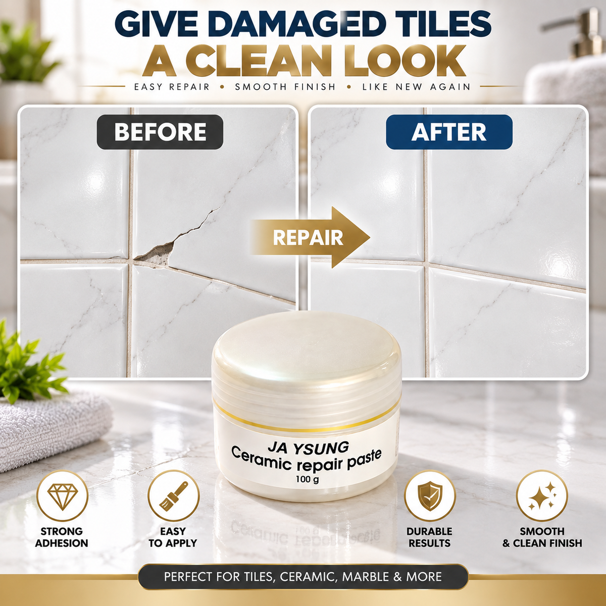 Ceramic Repair Paste, Tile Repair Paste(White) 100 gram