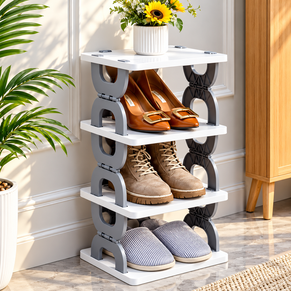 Multi-Purpose Stackable Shoe Rack Adjustable Slots