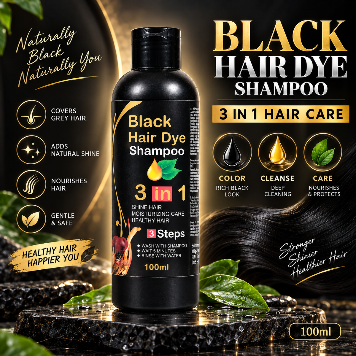 BLOSDREAM 3 in 1 Black Hair Shampoo