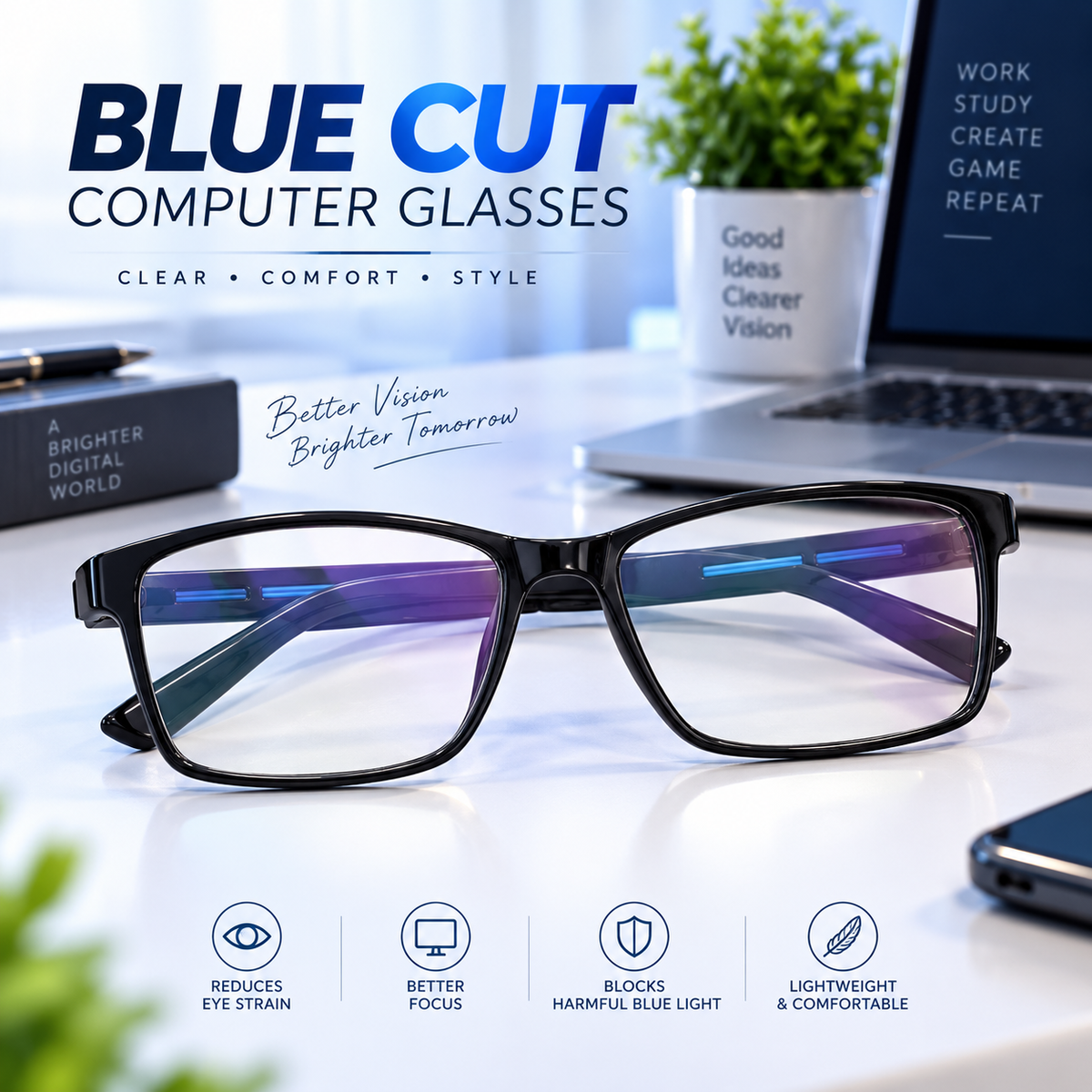 Dark Wost Navigator Blue Cut Computer Glasses for Eye Protection