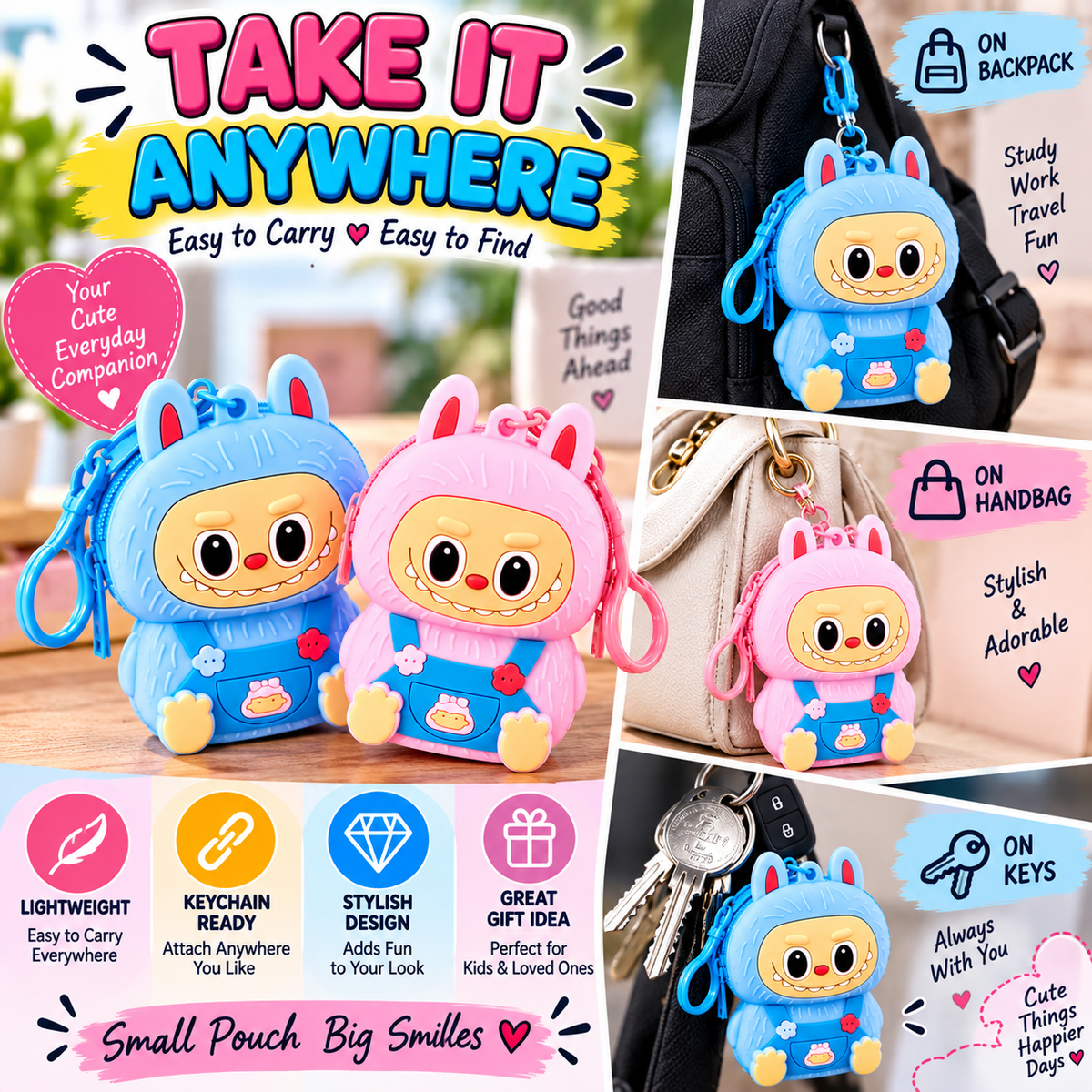 Cute Cartoon Silicone Coin Pouch Keychain