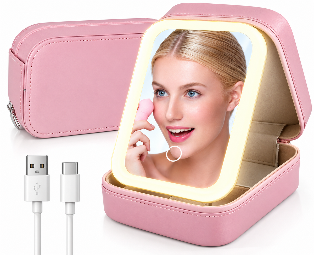 Portable LED Makeup Mirror Box with 3-Color Light