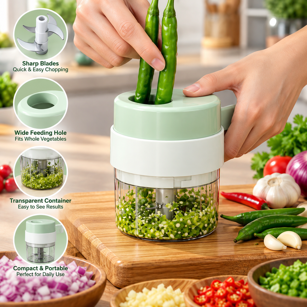4-in-1 Electric Vegetable Cutter, Slicer, Grater, Chopper