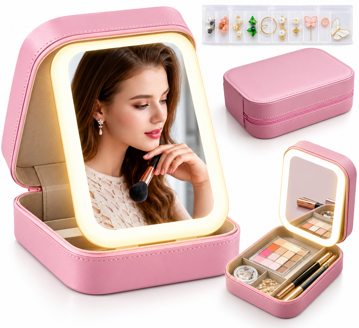 Portable LED Makeup Mirror Box with 3-Color Light