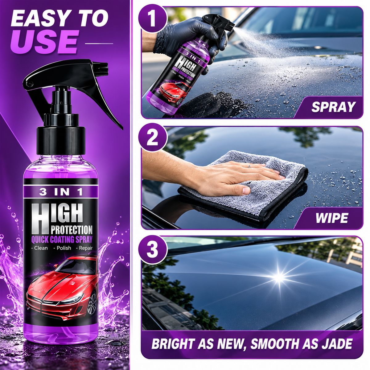 3-in-1 Car Ceramic Coating Spray – Quick Wax & Polish