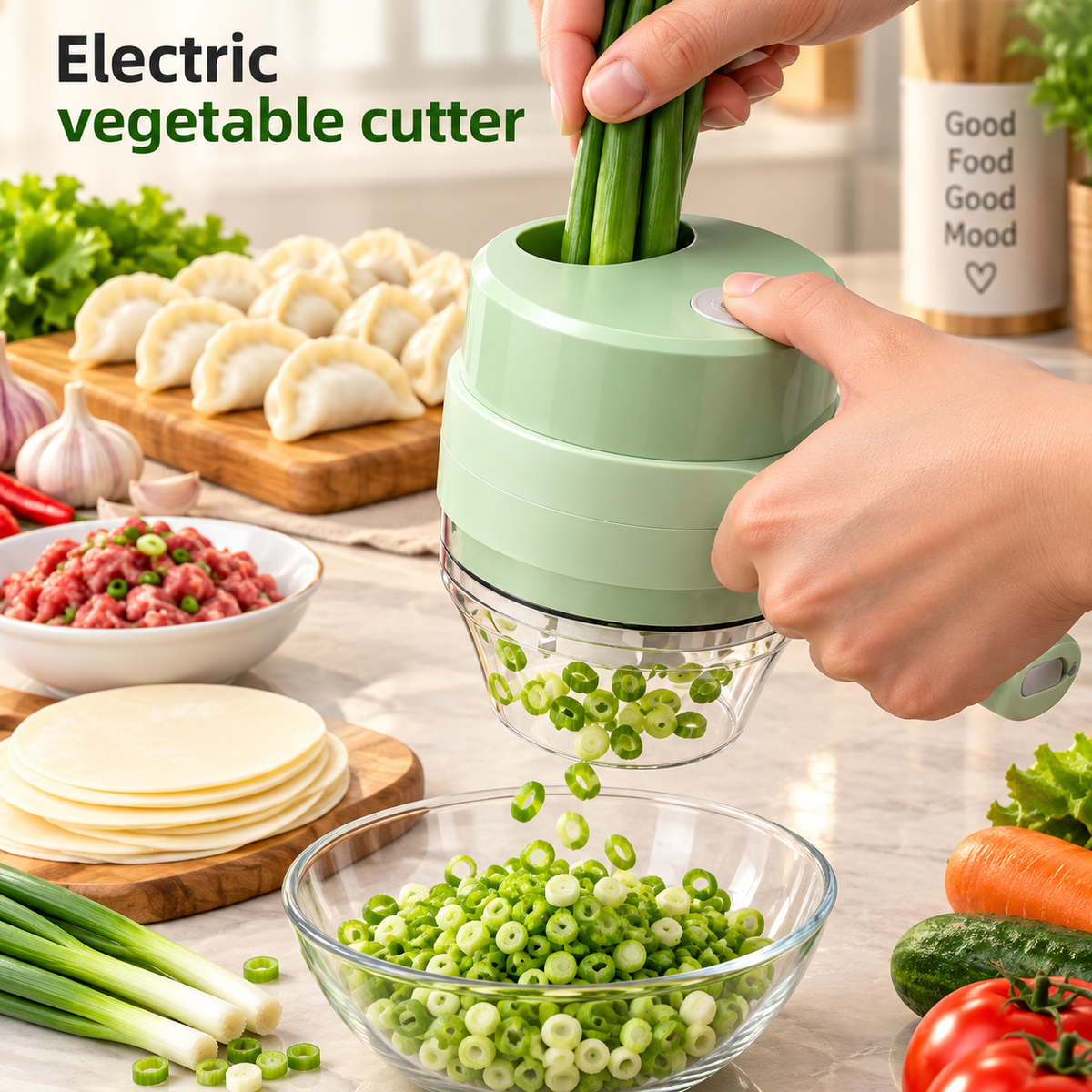 4-in-1 Electric Vegetable Cutter, Slicer, Grater, Chopper