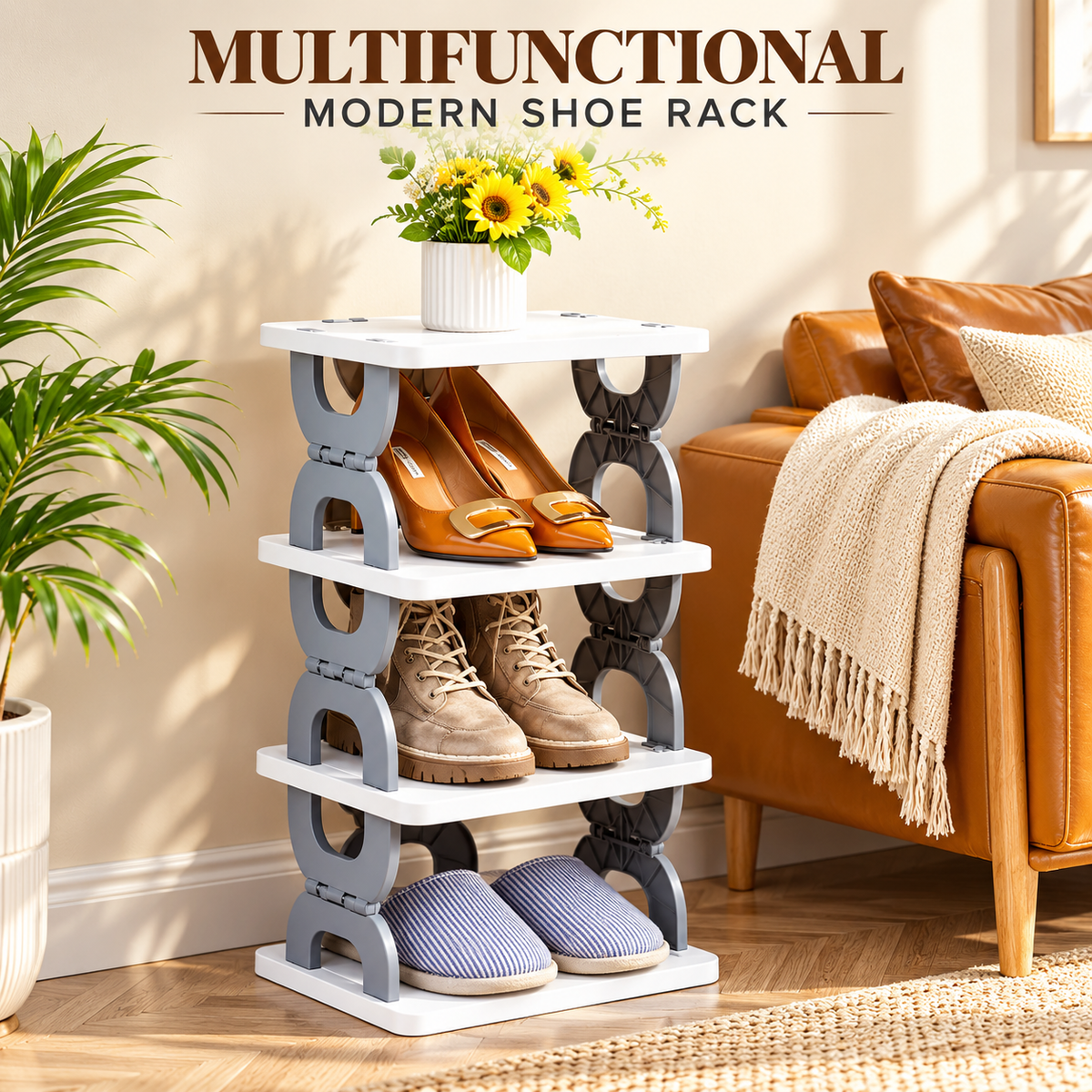 Multi-Purpose Stackable Shoe Rack Adjustable Slots