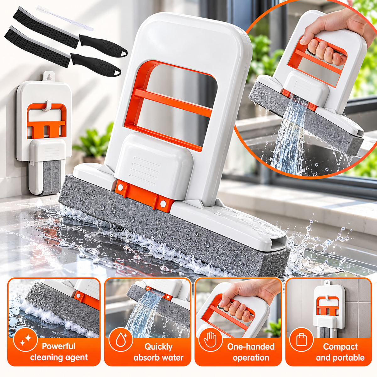 Mini Foldable Sponge Mop, Self-Squeeze Desktop Mop for Small Spaces, Wet & Dry Portable Cleaning Tool for Kitchen Countertops