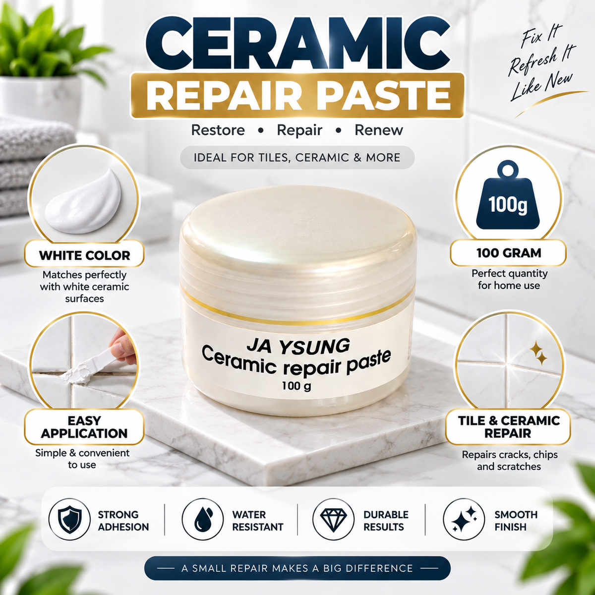 Ceramic Repair Paste, Tile Repair Paste(White) 100 gram