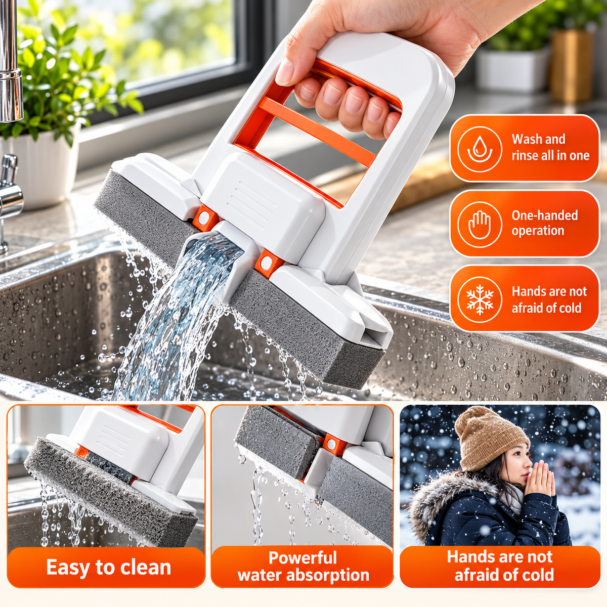 Mini Foldable Sponge Mop, Self-Squeeze Desktop Mop for Small Spaces, Wet & Dry Portable Cleaning Tool for Kitchen Countertops