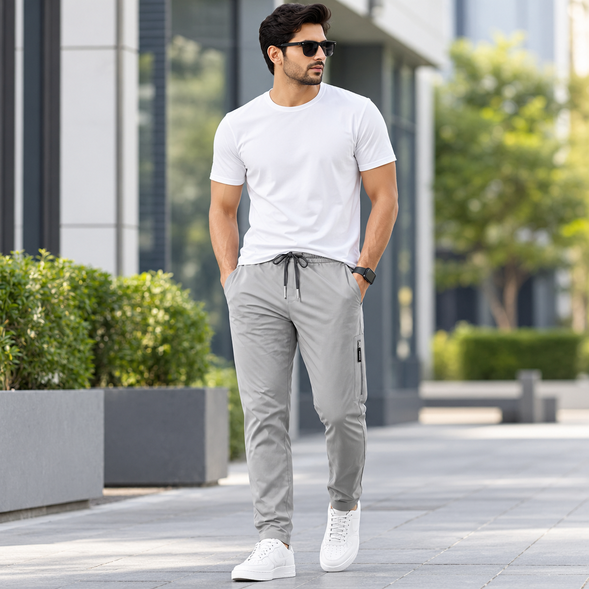 Men Solid Grey Track Pants