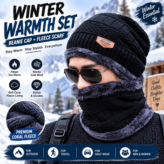 Coral Fleece Scarf & Beanie cap For Men & Women