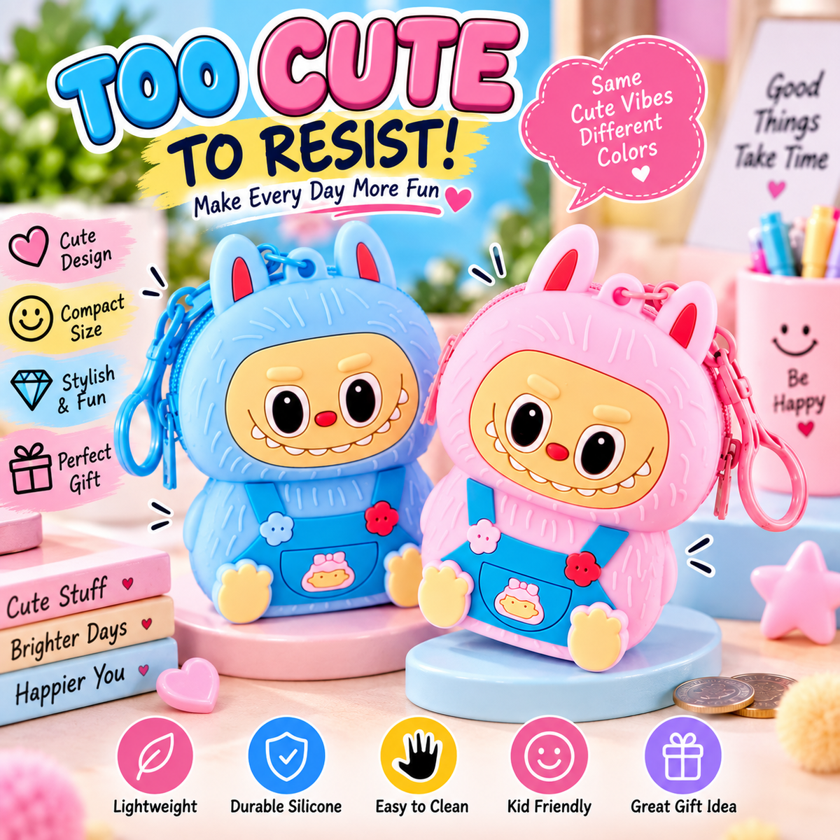 Cute Cartoon Silicone Coin Pouch Keychain