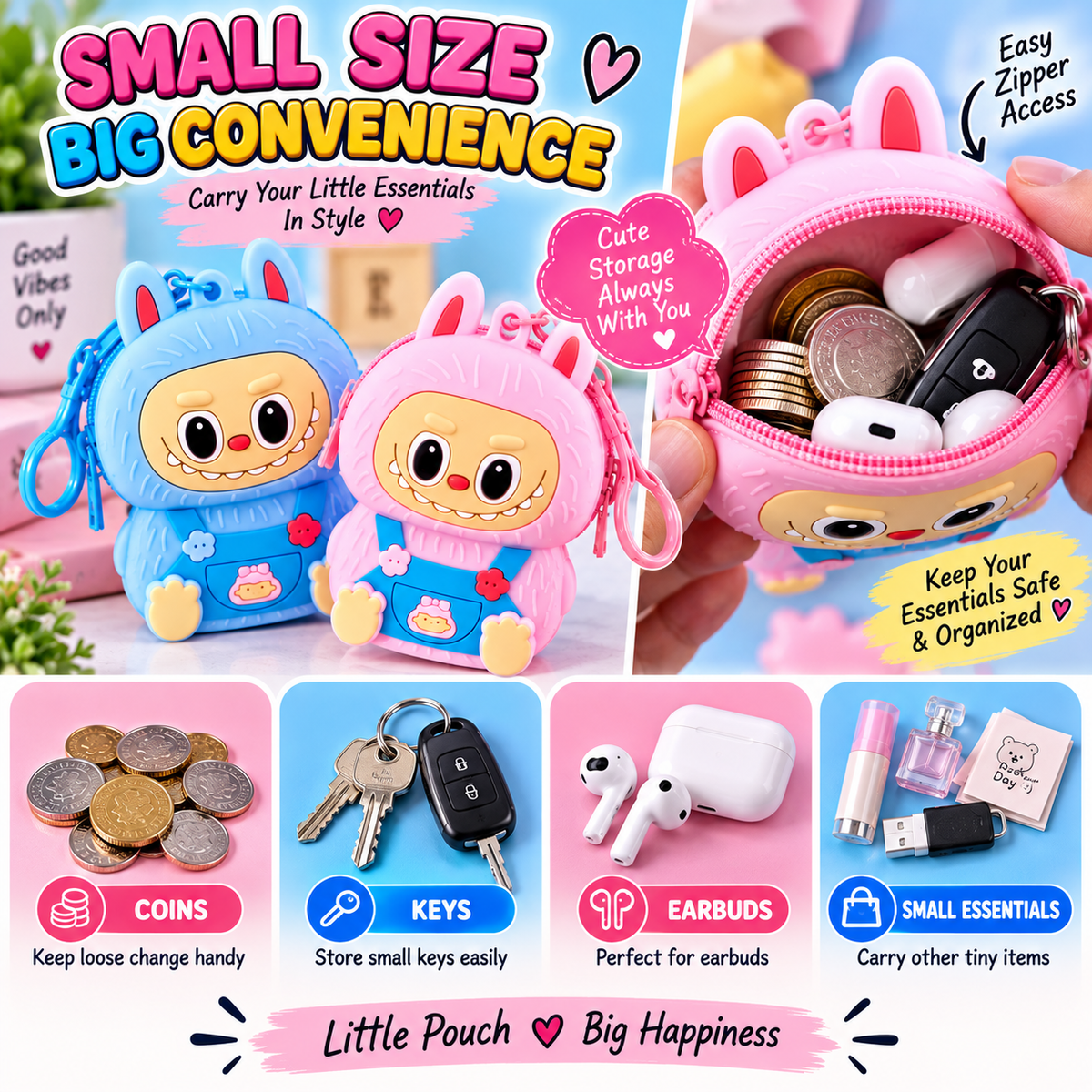 Cute Cartoon Silicone Coin Pouch Keychain