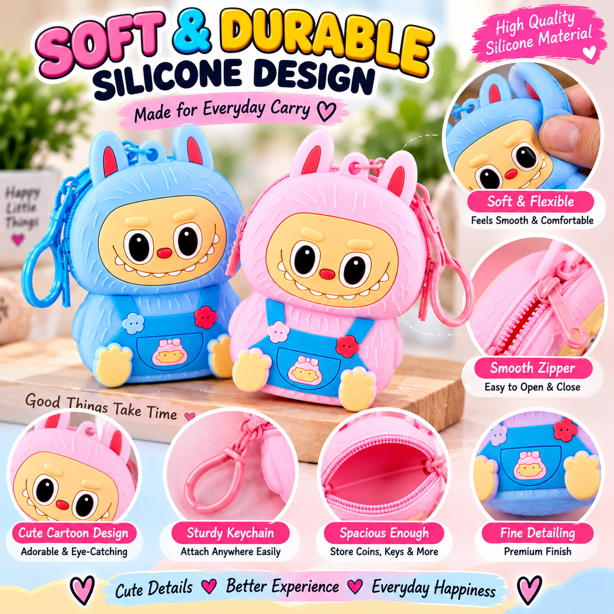 Cute Cartoon Silicone Coin Pouch Keychain