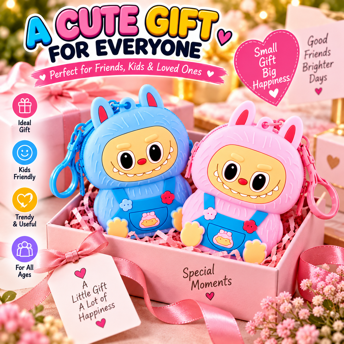 Cute Cartoon Silicone Coin Pouch Keychain