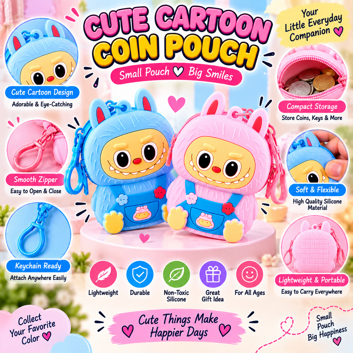 Cute Cartoon Silicone Coin Pouch Keychain
