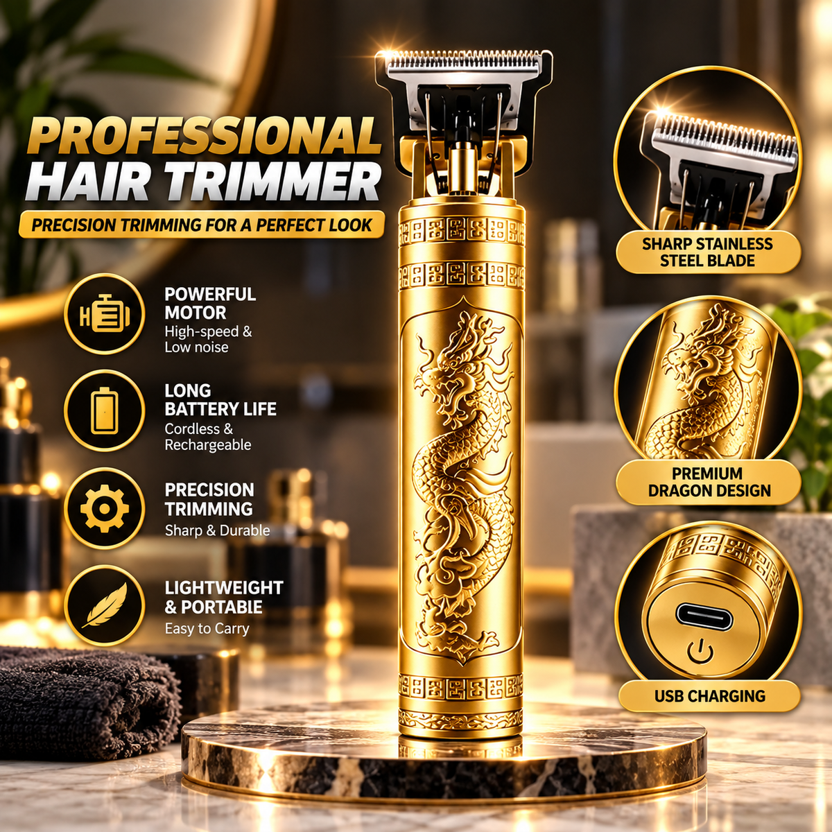 Professional Electric Hair Clipper with Dragon Design ( PACK OF 1 )