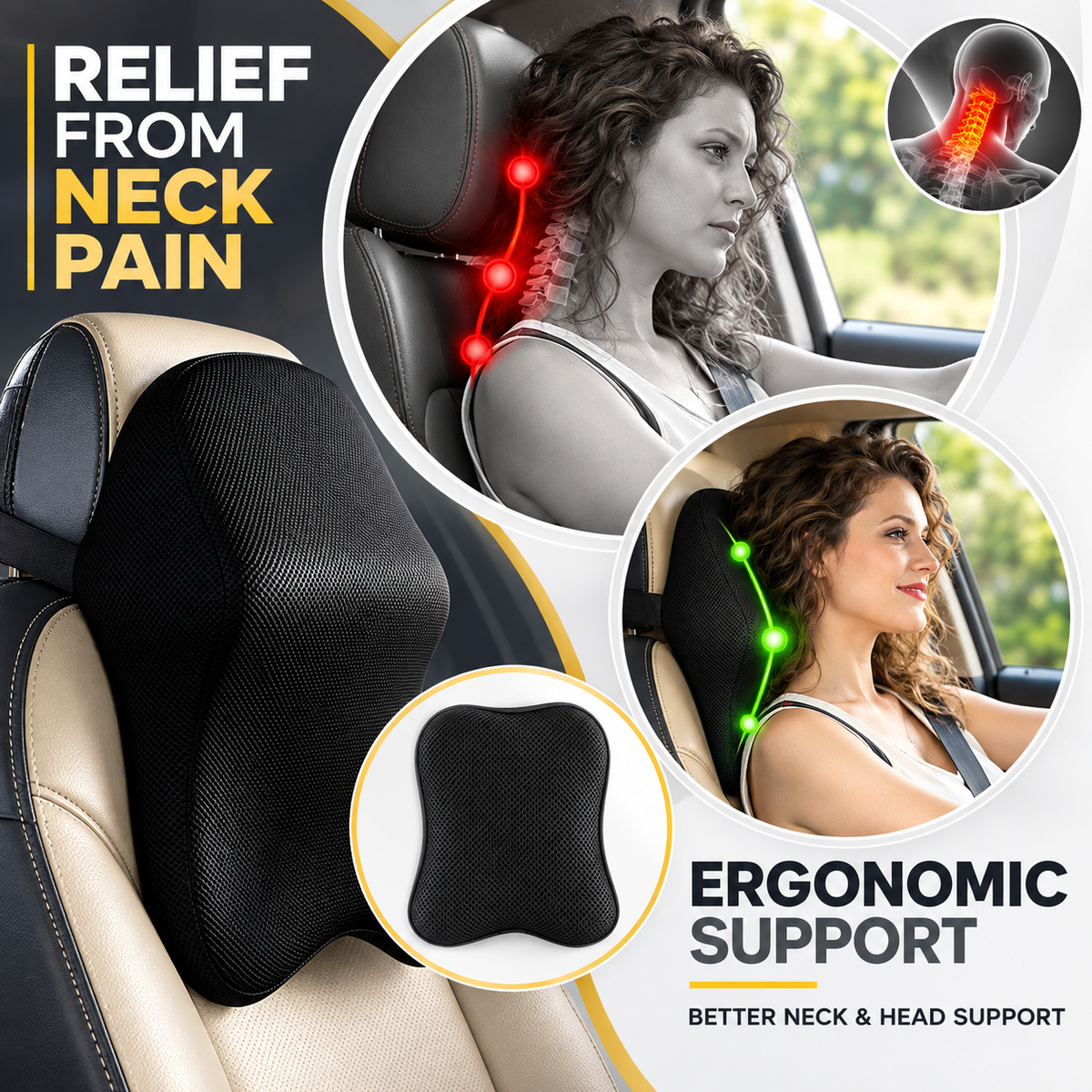 Car Neck Rest Memory Foam Solid Pillow BIG (RHR)