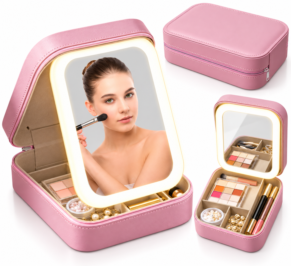 Portable LED Makeup Mirror Box with 3-Color Light