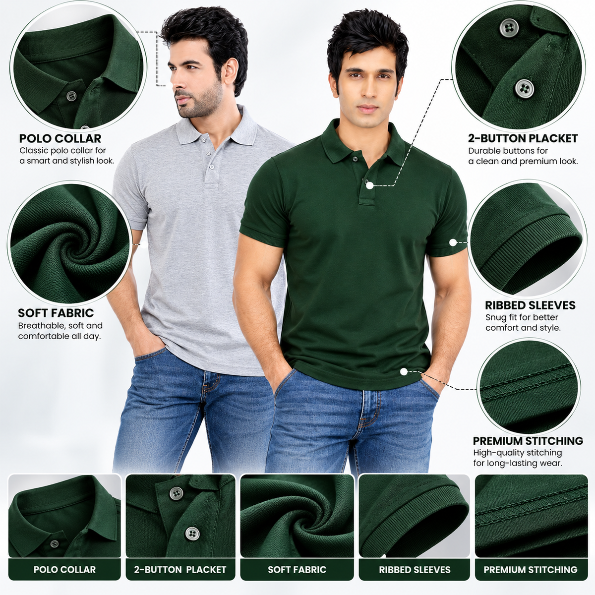 Men Imported Solid Colours Polo T-shirts