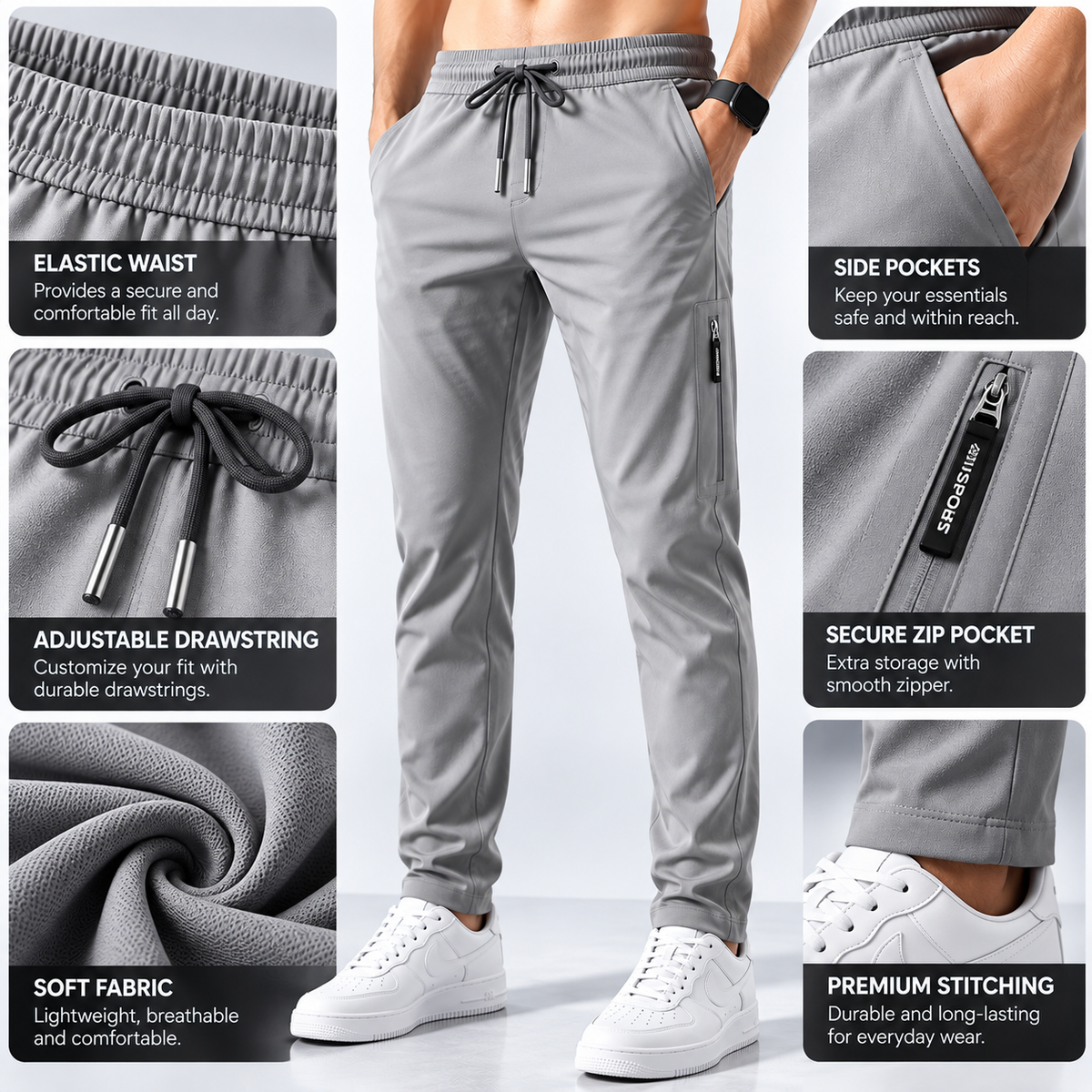 Men Solid Grey Track Pants