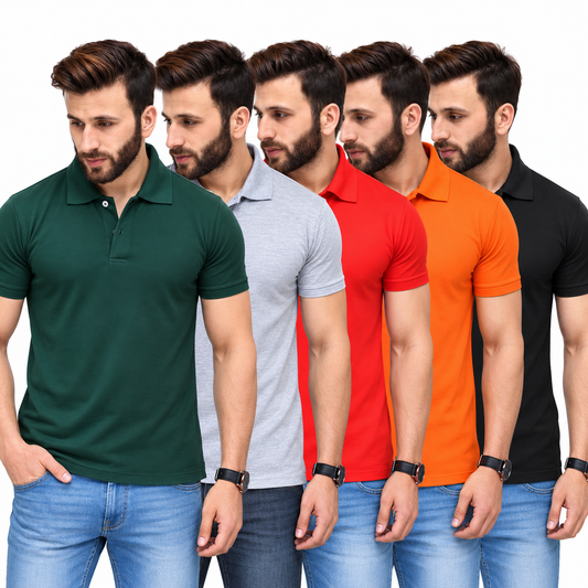 Elegant Cotton Polo T-Shirts Combo (Pack of 5)