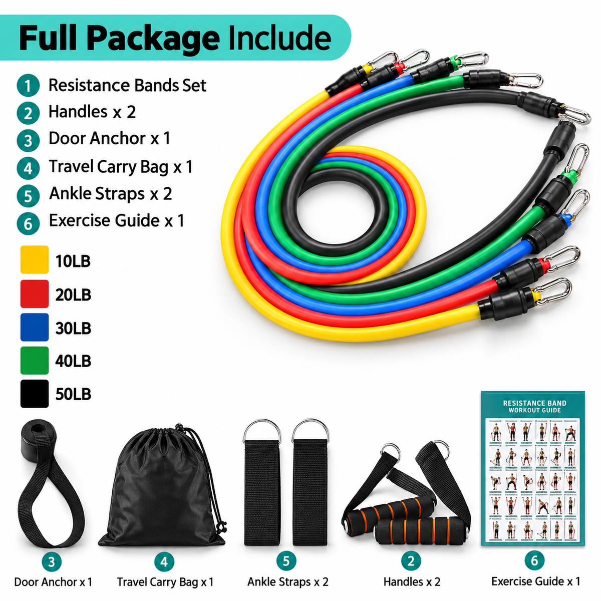 11 Pcs Resistance Band Set For Men & Women