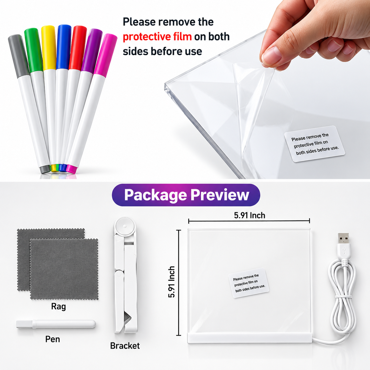 3D LED Light Glass Acrylic Writing pad
