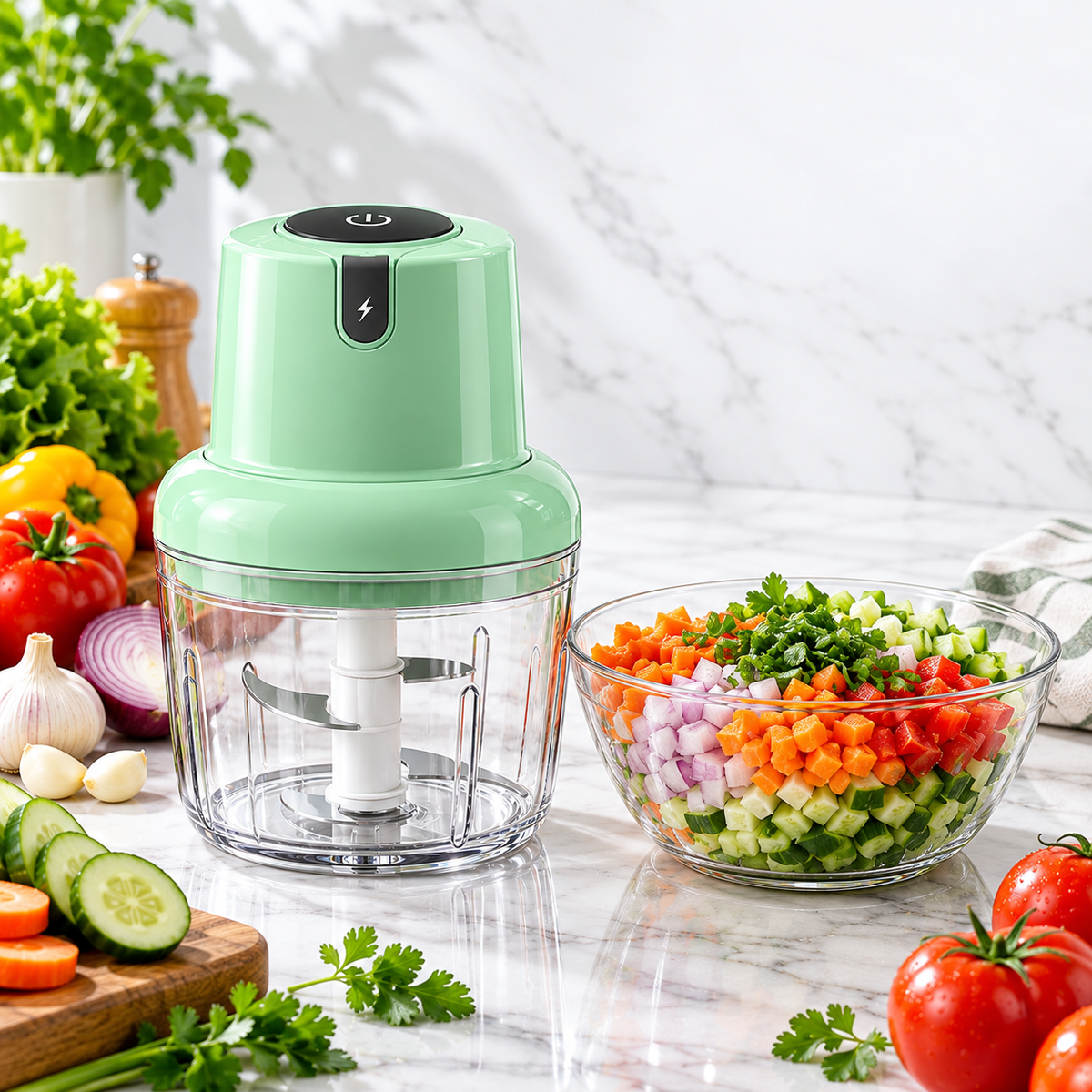 4-in-1 Electric Vegetable Cutter, Slicer, Grater, Chopper
