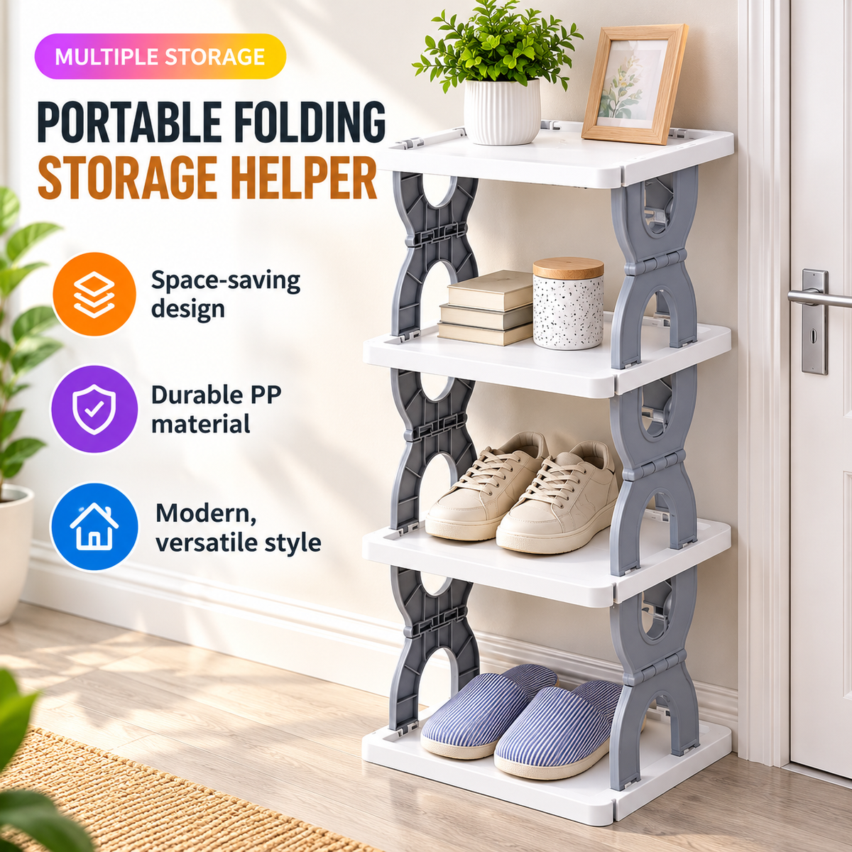 Multi-Purpose Stackable Shoe Rack Adjustable Slots