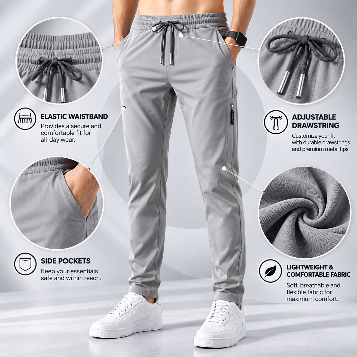 Men Solid Grey Track Pants