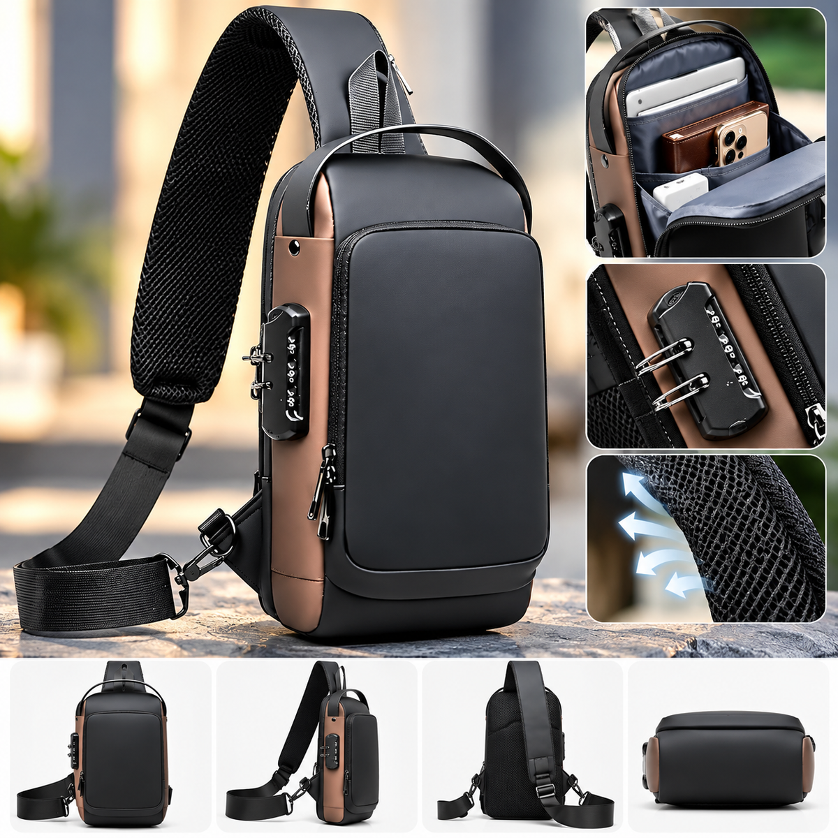 Chest Backpack brown black